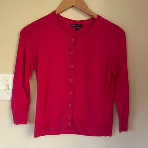 GAP Cotton Button Front Cardigan Sweater with Enameled Buttons, Pink, Size S